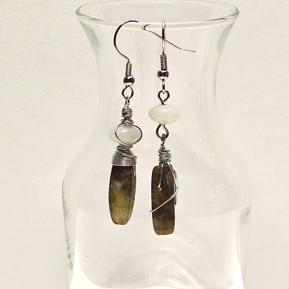 Labradorite and Amazonite Beaded Earrings